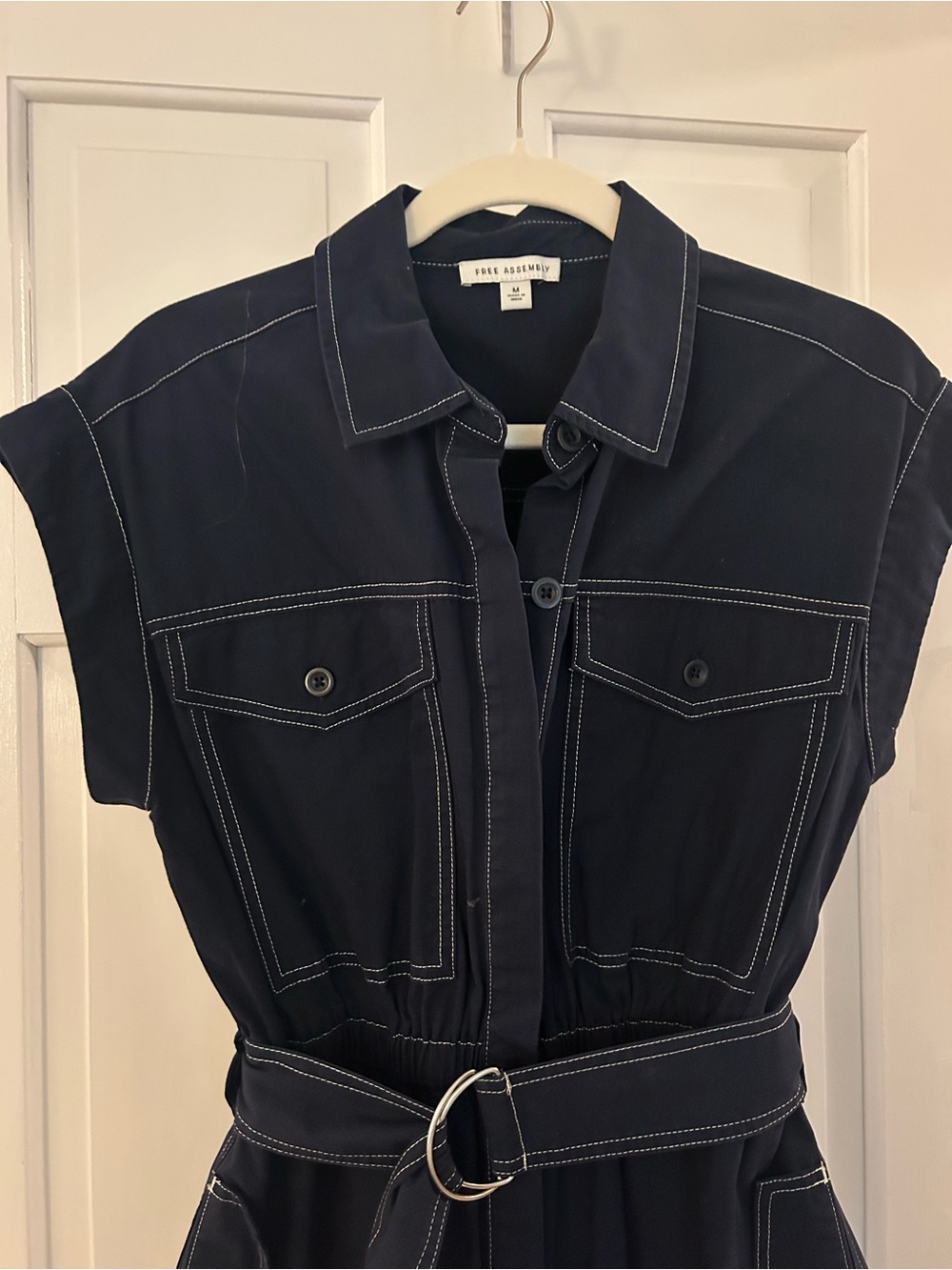 Free Assembly Navy Midi Shirt Dress with Belted Waist